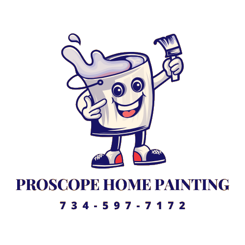 Proscope Home Painting LLC logo — cartoon paint can mascot holding a brush